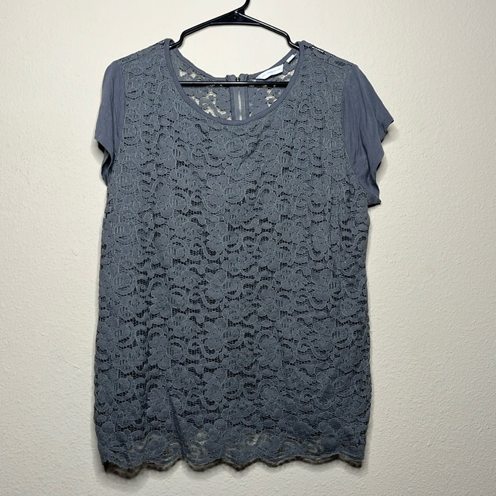 Gray New York & Company Partial Lace Top